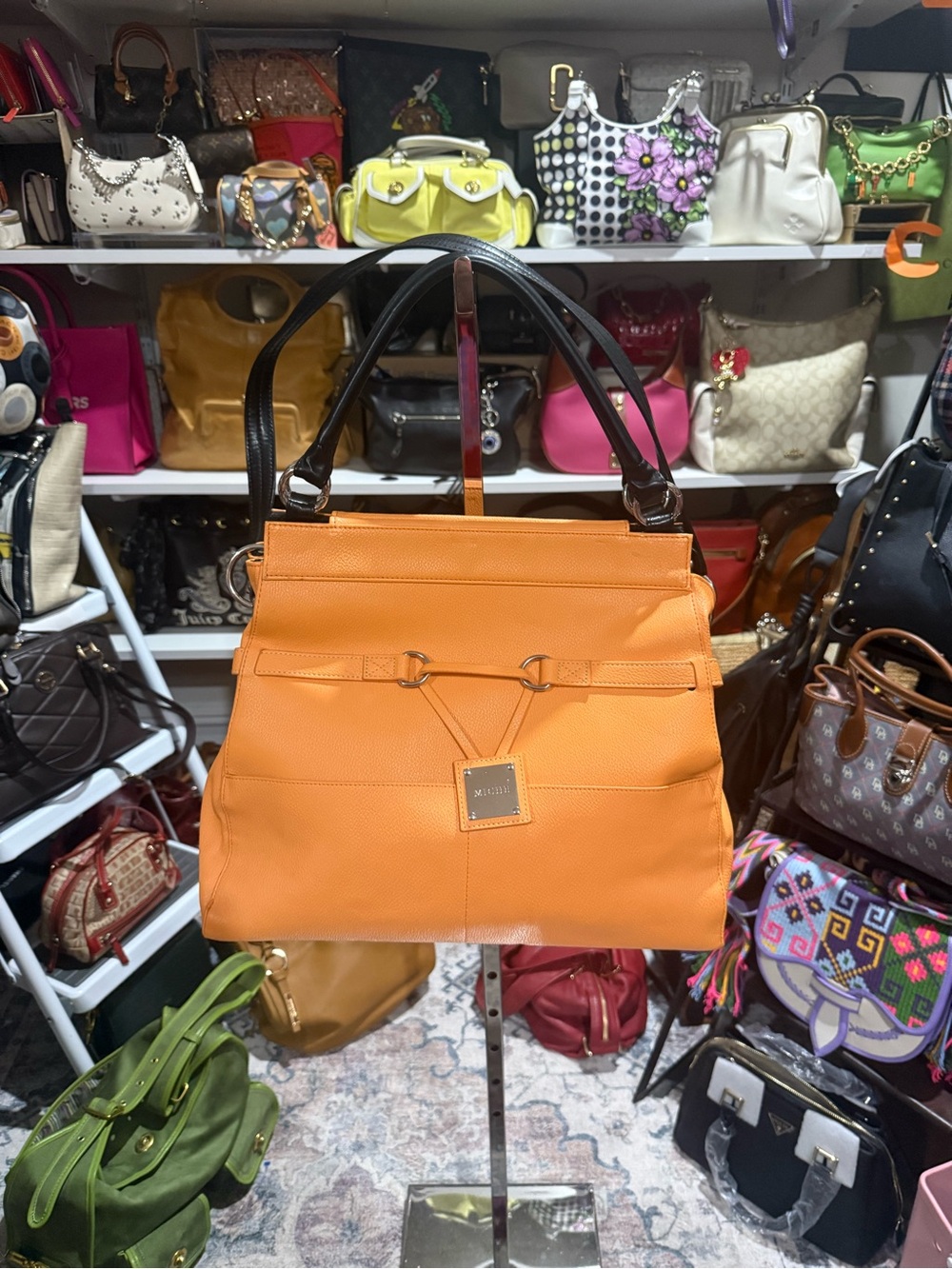 MICHE PRIMA IN Orange color Tote with Contrast black Handles